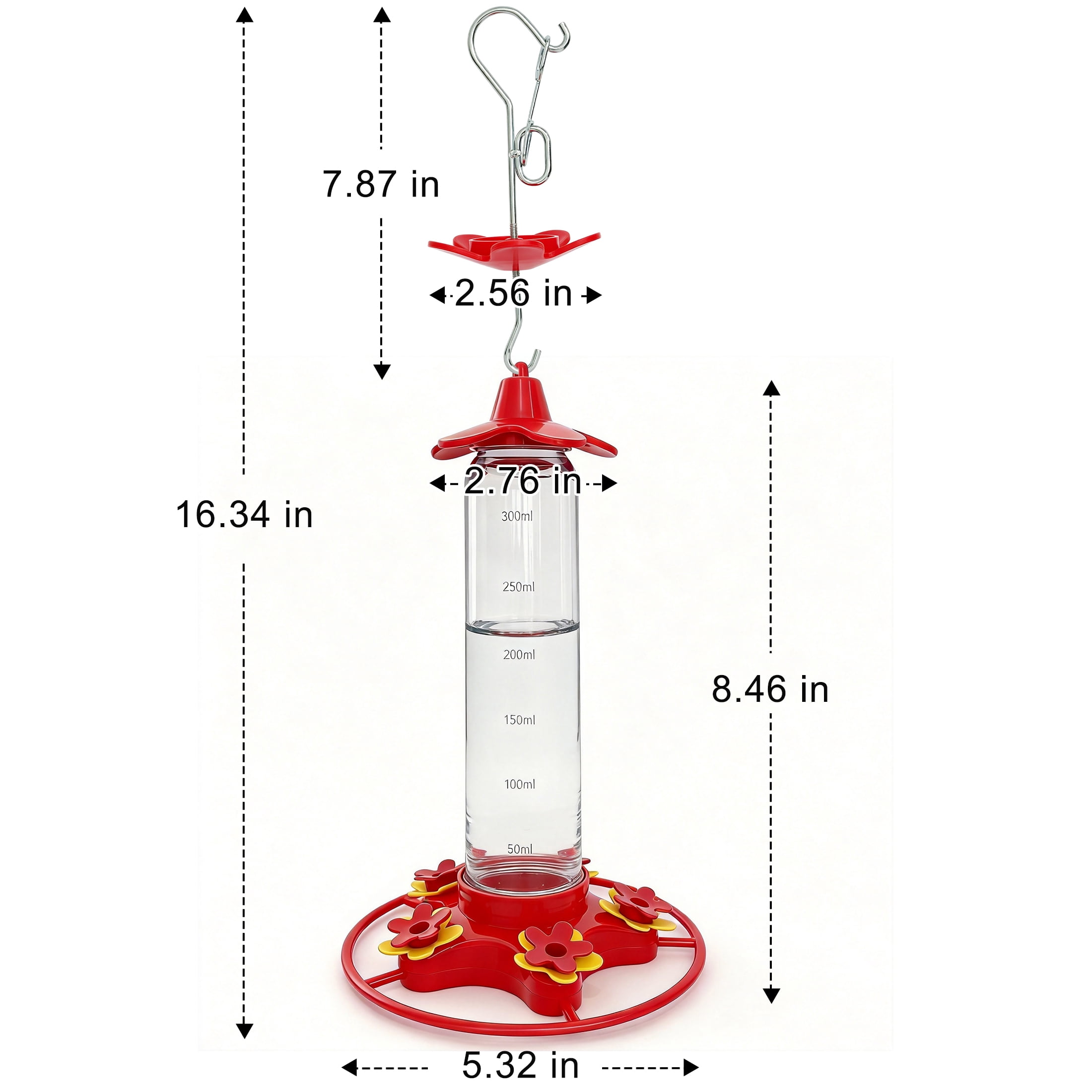 GARITIN Hummingbird Feeder 300ml, Anti-Ant Leak Proof Hanging Bird Nectar Feeder with Built-In Ant Moat for Outdoor Garden Yard
