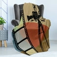 thumbnail image 4 of Movie Theater Soft Flannel Fleece Throw Blanket, Abstract Retro Style Colorful Composition with Projection and Strip Border, Cozy Plush for Indoor and Outdoor Use, 70" x 90", Multicolor, by Ambesonne, 4 of 5