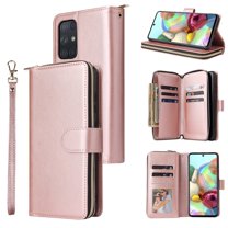Samsung Galaxy A52 5G Wallet Case, Dteck ,Folio Flip Leather Cover[Zipper Pocket][Wrist Strap][Kickstand ][Magnetic Closure][9 Card Slots] for Samsung Galaxy A52 5G/4G, Rosegold