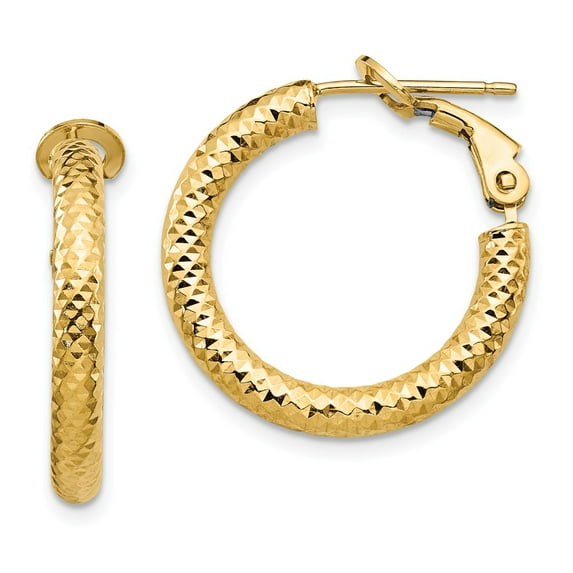 FB Jewels Leslie's 14K Yellow Gold 3x15 Diamond-cut Round Omega Back Hoop Earrings