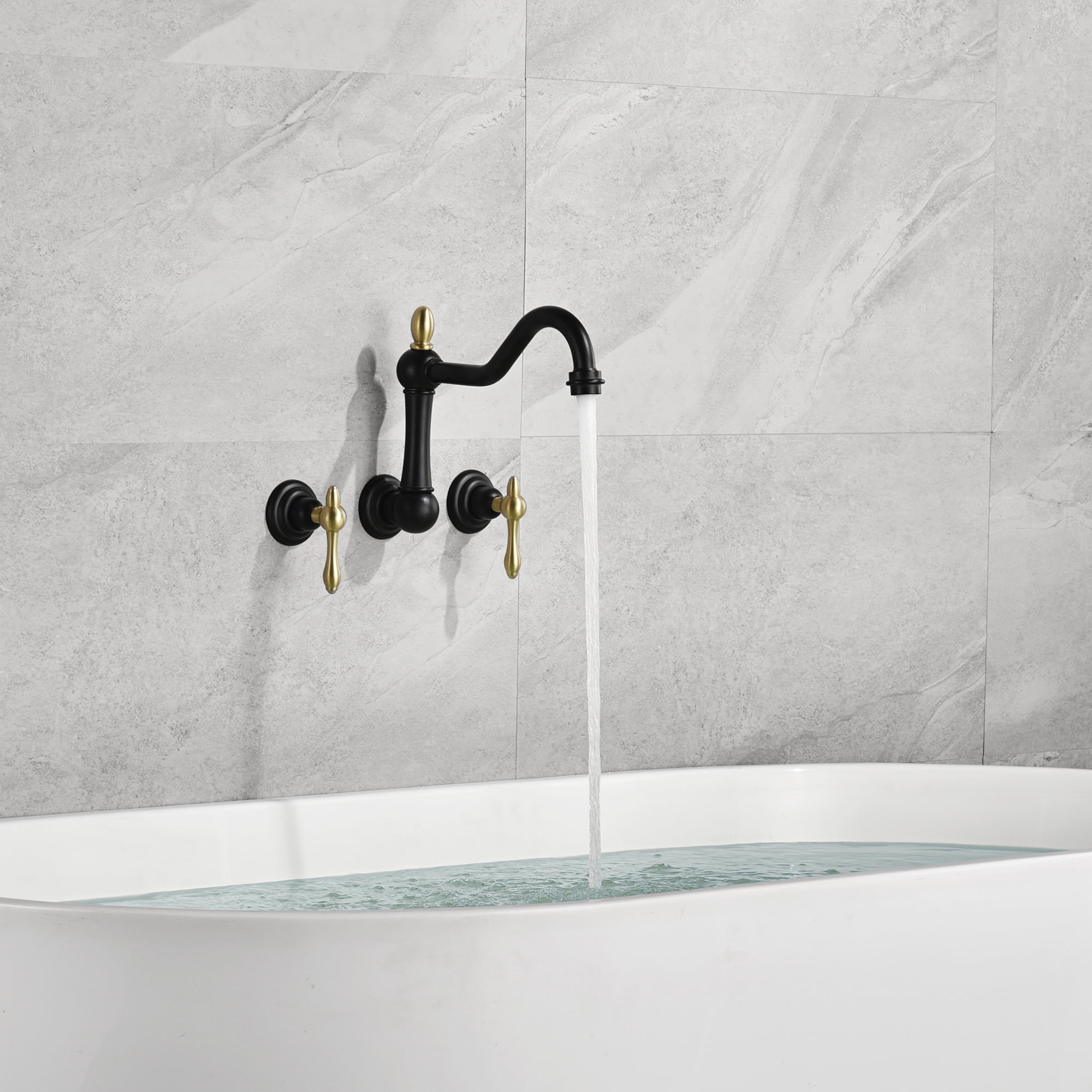 sumerain Wall Mount Bathtub Faucet Matte Black Tub Filler Vintage Leg clawfoot Tub Faucet