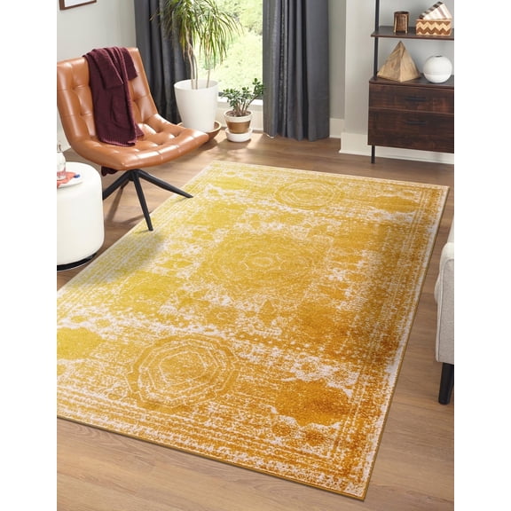 Unique Loom Bromley Collection Area Rug - Wells (8' x 11' Rectangle Yellow/Ivory)