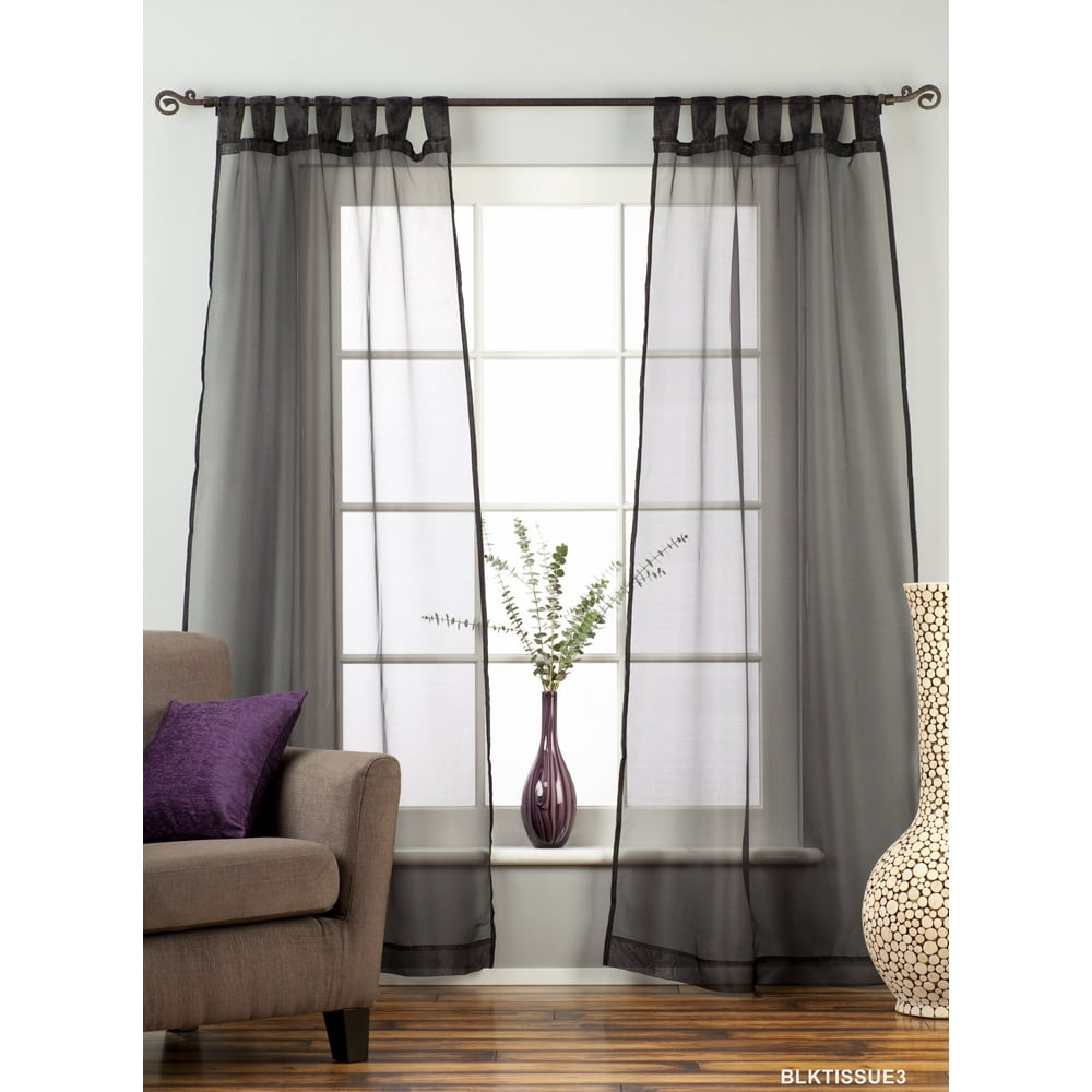 Black Tab Top Sheer Tissue Curtain / Drape / Panel - 84" - Piece