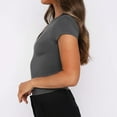 thumbnail image 4 of Camiseta de manga corta para mujer gris oscuro XS con cuello redondo y corte ajustado para uso informal de verano elegante, 4 of 8