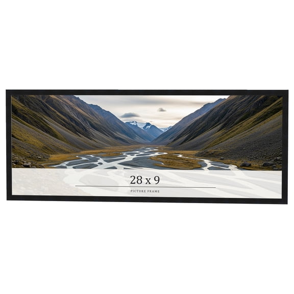 28x9 Frame Black Real Wood Picture Frame Width 0.75 inches | Interior Frame Depth 0.5 inches | Noir