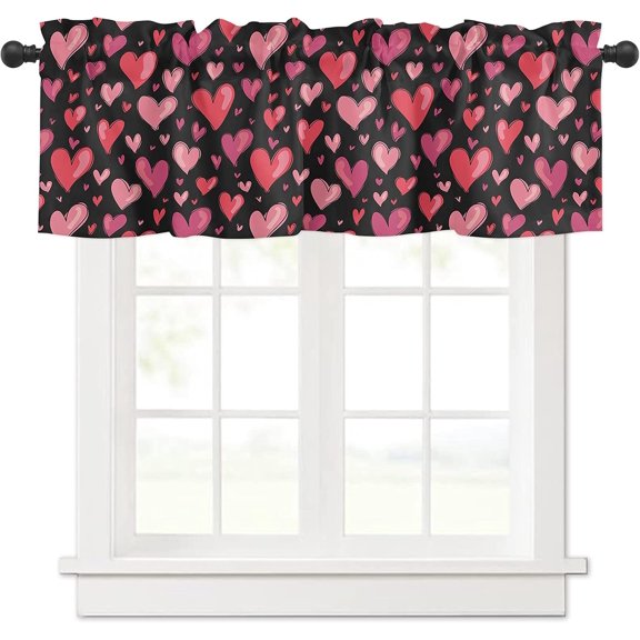 Curtain Valances for Windows, Romantic Valentine''s Day Love Graffiti Rod Pocket Valance Window Treatments Short Curtains for Kitchen Bathroom Living Room 54 x 18 Inches, 1 Panel