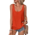 thumbnail image 3 of Women'S Flowy Layered Tank Top Scoop Neck Sleeveless Blouses Shirts Casual Vacation Tops Orange & Red M, 3 of 9