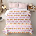 thumbnail image 2 of Manfei Ocean Shark Quilt King, Cartoon Wave Lines King Coverlet Set, Orange Hot Pink, 3 Pieces, 1 Bedspread and 2 Pillowcases, 2 of 7
