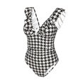 thumbnail image 4 of Yiaed Houndstooth Black And White Print Women's Ruffled One Piece Swimsuit V Neck Swimwear Slimming Monokini for Woman-Small, 4 of 8