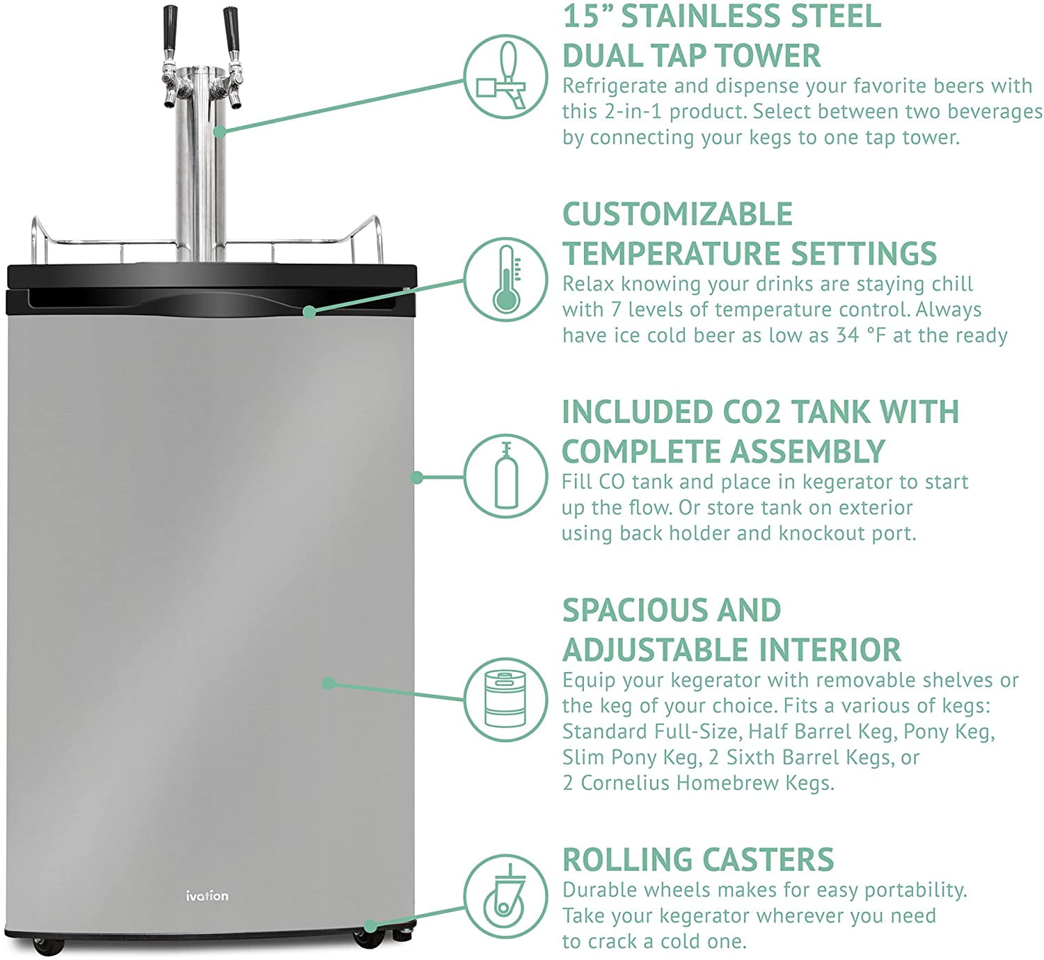 Ivation Kegerator Beer Dispenser Single Door Beverage