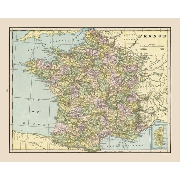 Historic Map - France - Cram 1892 - 28.86 x 23 - Vintage Wall Art