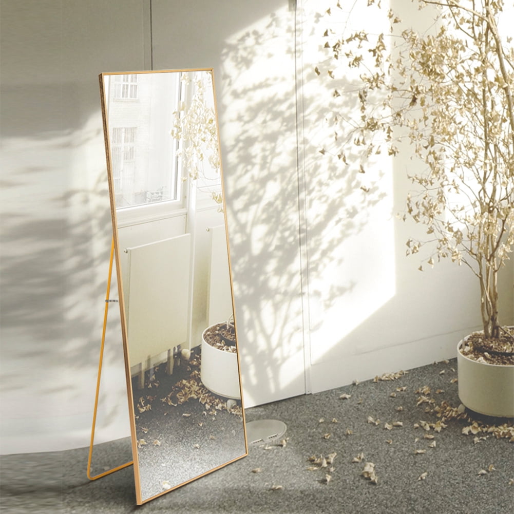 65 X22 Full Length Mirror Bedroom Floor Standing Hanging Or Leaning Against Wall Aluminum Alloy Frame Mounted Large Dressing Gold Com - Leaning Wall Mirror Gold 65 X22 Full Length Mirror Bedroom Floor Standing Hanging Or Leaning Against Wall Aluminum Alloy Frame Mounted Large Dressing Gold Com - Leaning Wall Mirror Gold