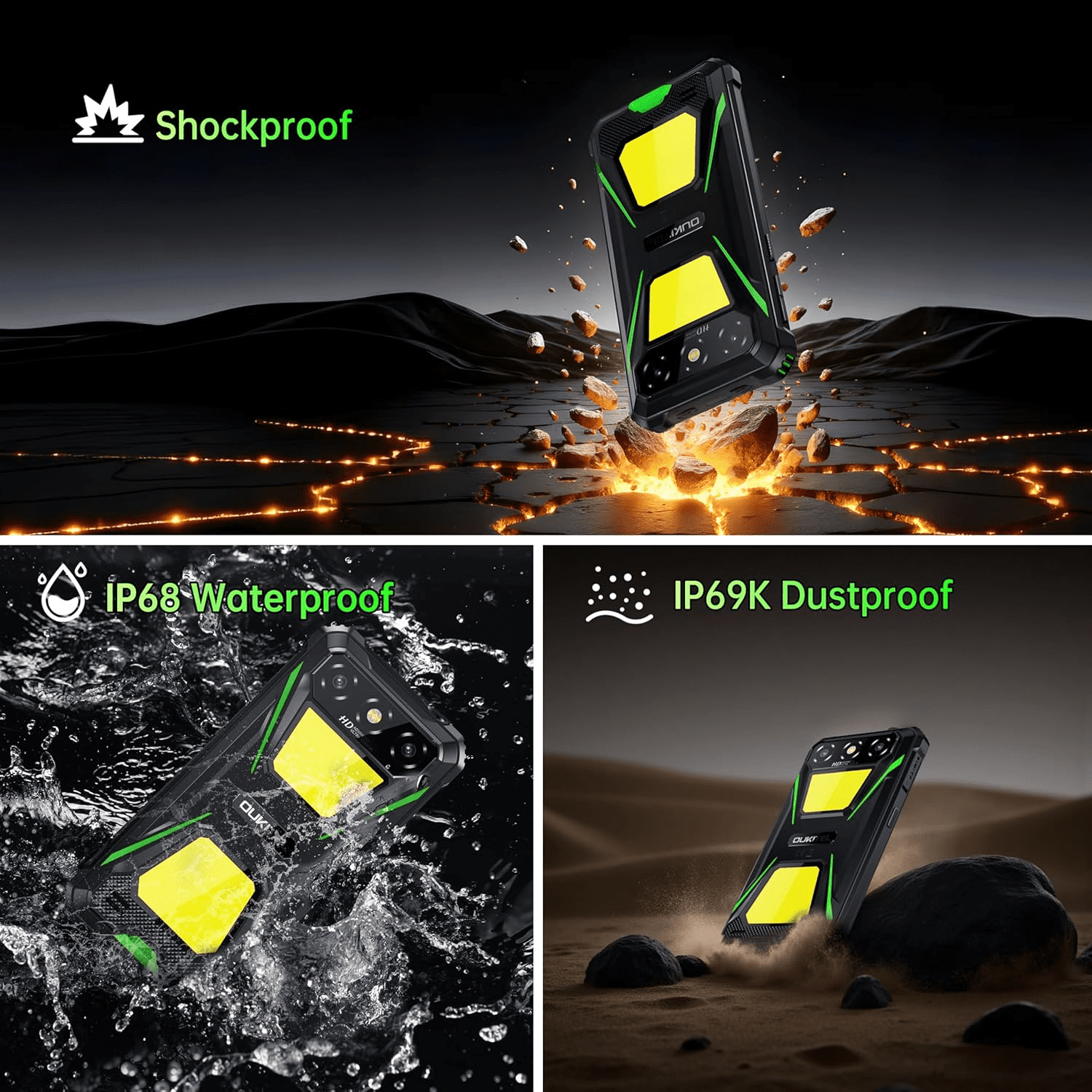 OUKITEL G5 Rugged Smartphone Unlocked - 16GB+64GB (1TB TF) Rugged Android Phone with Camping Light, 6300mAh Battery, 6.0" HD Screen Cell Phone, 13MP Main Camera, Face ID/GPS, Supports T-Mobile, Black