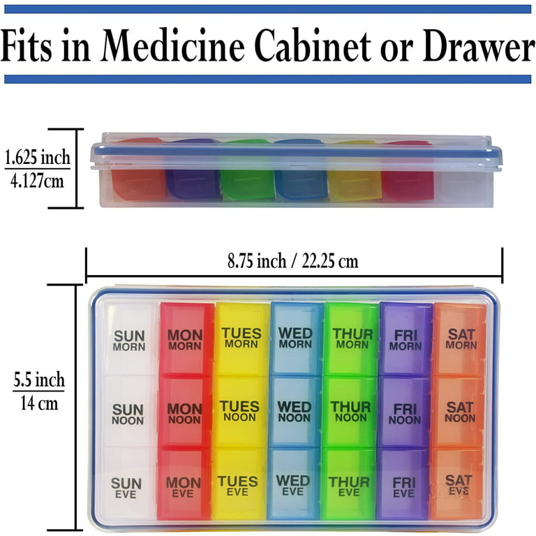GMS Gasketed 7-Day 3-Times-a-Day Pill Organizer for Vitamins, Pills, and  Supplements - BPA-Free & Waterproof with Daily, Removable, Multi-Colored  Tablet Boxes 