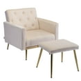 thumbnail image 5 of Accent Recliner Chair with Ottoman, Velvet Upholstered Armchair with Adjustable Armrests and Backrest, Modern Button Tufted Lounge Chair with Metal Legs for Living Room, Beige, 5 of 7