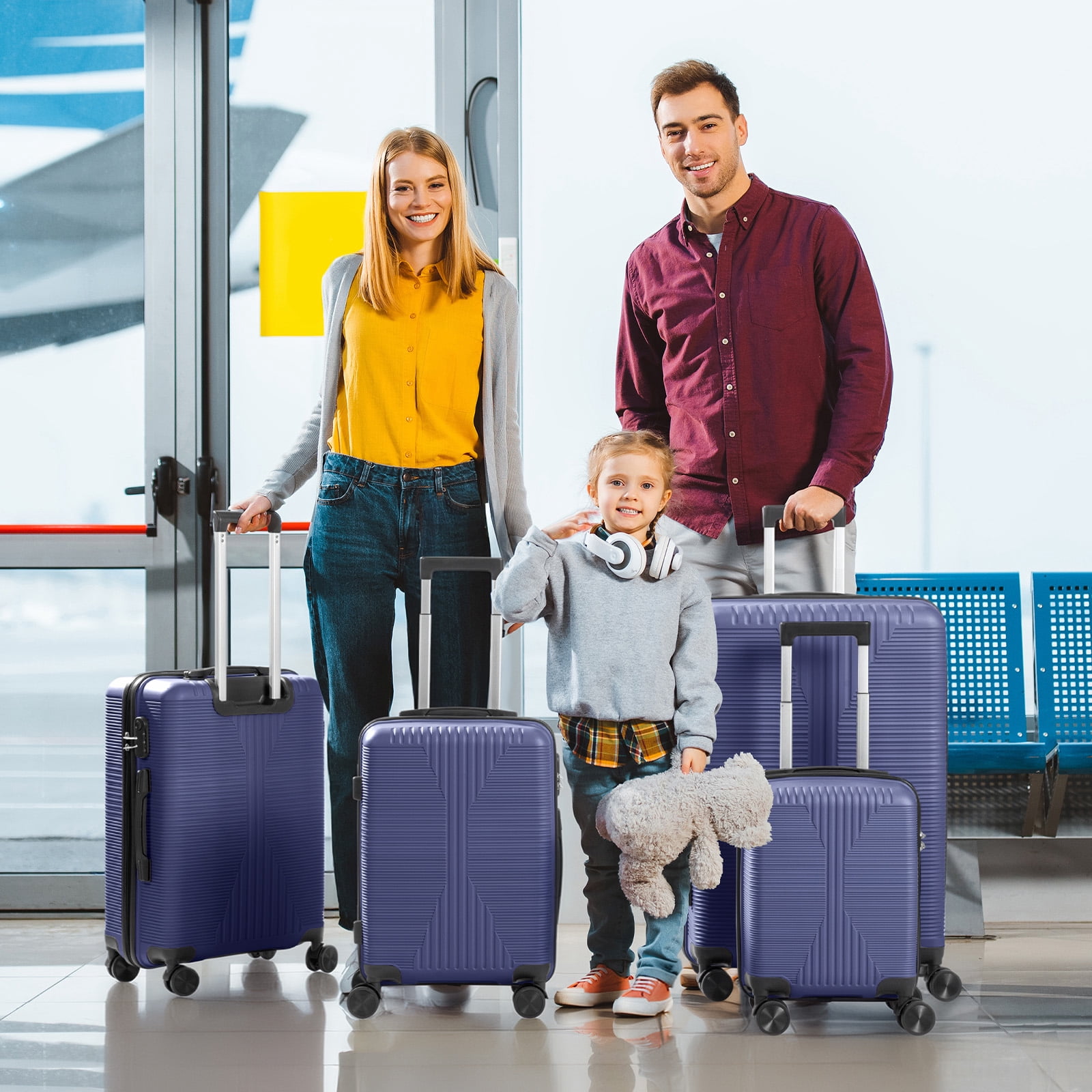 Ktaxon 4-Piece Luggage Set Hardshell Lightweight ABS Carry On Suitcase 360° Spinner Wheels Blue