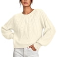 thumbnail image 6 of ClodeEU Women's Crewneck Cable Knit Sweater,Loose Puff Long Sleeve Cropped Pullover Jumper ,Women's Plus L, 6 of 6
