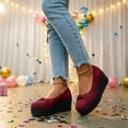 thumbnail image 2 of CYMMPU Women's Ruched Bow Platform Wedge Pumps, Closed Toe Slip On Wedge Shoes, Comfort Footwear for Party, Concert and Daily Casual Wear Wine 37, 2 of 7