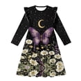 thumbnail image 4 of FKELYI Floral Butterfly Moon Print Ruffle Twirly Dress for Girl Long Sleeve Crew Neck Casual Dress for Party Holiday Spring Fall Playwear for 3-14 Y Girls, 11-12 Y, 4 of 6