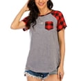 thumbnail image 1 of Niuer Buffalo Plaid T Shirt Top Short Sleeve Crew Neck Stitching Baseball Jerset Blouse Front Pocket, 1 of 8