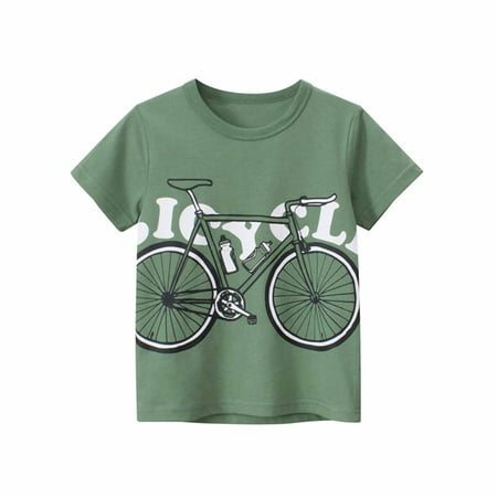 

Leutsin Baby Boys Round Neck Short Sleeve Cotton Fashion English Bicycle Print T-shirt