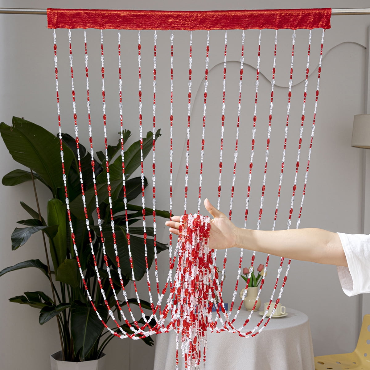 Firefly Hope 2pcs 39×78.7 Inch Clear Acrylic Beaded String Curtain, Tassel Accented Doorway Room Divider & Decor for Window, Living Room & Wedding, Red