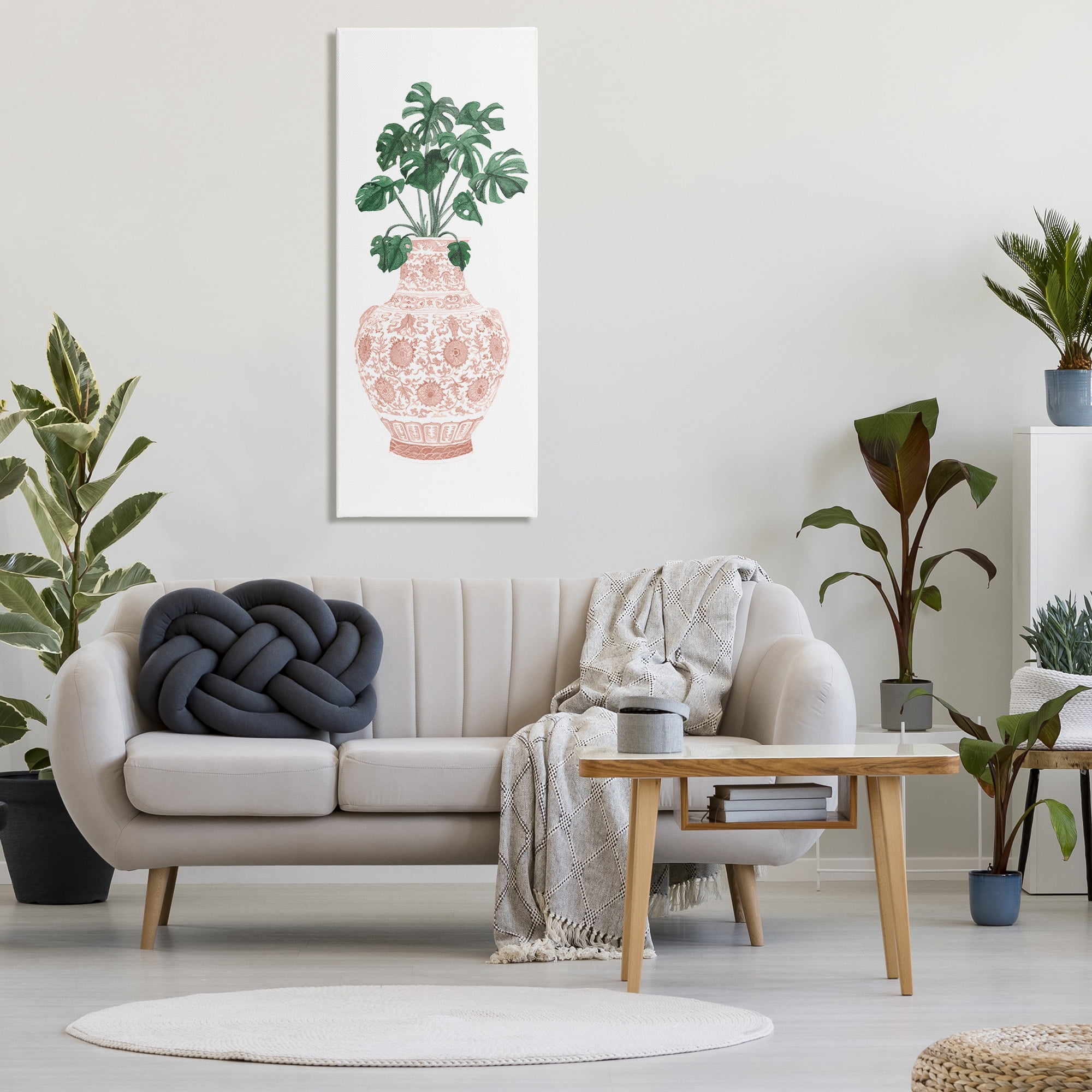 Stupell Industries Monstera with Ornate Vase Botanical & Floral Painting Gallery Wrapped Canvas Art Print Wall Art, 20 x 48