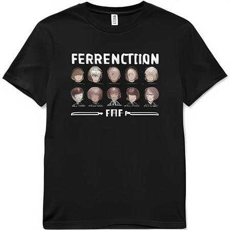 

Unique Ferrenction Anime Chibi Design Black T-Shirt Tatsuya Yoshikawa Style Light Gray & Dark White Vector Art Perfect for Anime Fans