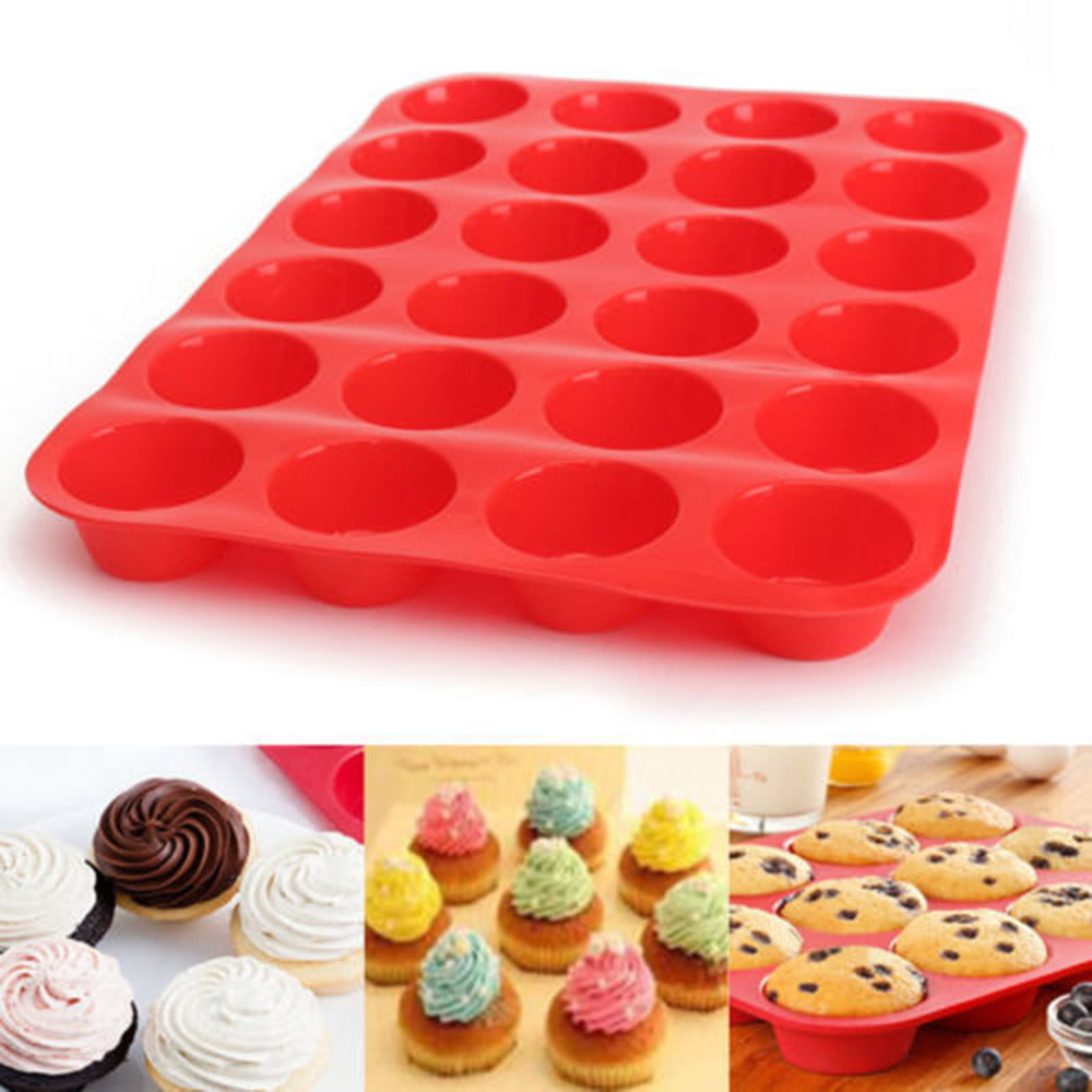 24 Cup Cavity Mini Muffin Silicone Cookies Cupcake Bakeware Pan Soap Tray Mould 