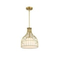thumbnail image 6 of Evensong 60 Watt 1-Light Brushed Gold Bell Pendant with Etched Opal Glass Shade and Metal Outer Cage, 6 of 11