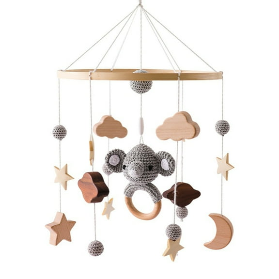 Baby Crib Mobile with Wooden Wind Chimes – Crochet Star, Moon & Cloud Hanging Bed Bell for Newborn Sleep, Sensory Development & Nursery Decoration