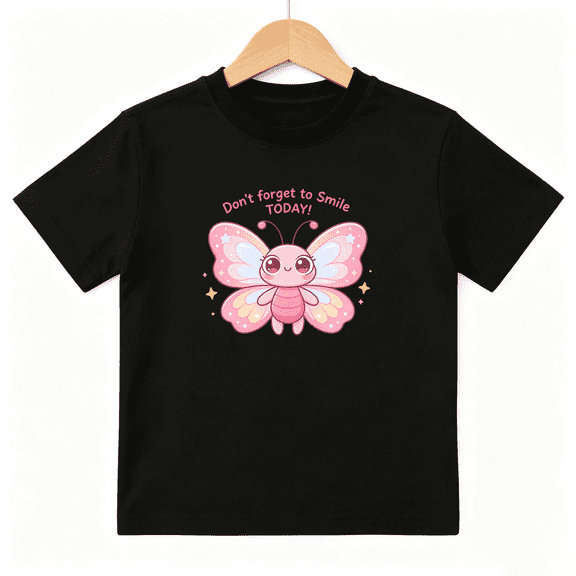 Cute Pink Butterfly Girls Graphic Tee Smile Today Positive Gift 100% Cotton Kids Short Sleeve T-Shirt 4-13Y