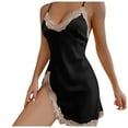 thumbnail image 1 of Camisón sexy de seda con cordones para mujer - Bata holgada tipo cárdigan, material satinado, cinturón ajustable, ropa informal para estar por casa, 1 of 4