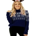 thumbnail image 1 of Chandail de Noël Laid pour Femmes Flocon de Neige Décontracté Coupe Ample Manches Longues Col Rond Tricot Chandail Molletonné pour l'Automne Bleu P, 1 of 7