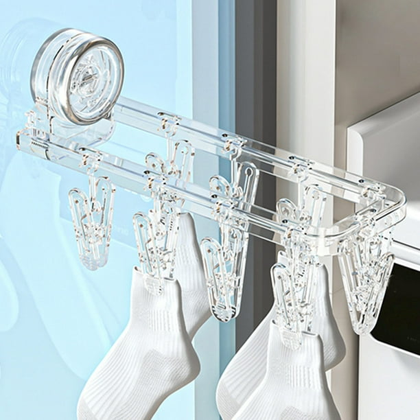 Apmemiss Clearance Clothes Drying Rack Suction Cup Wall Mounted Clothes Hanger Rack with 9 Clips Foldable Drying Rack Lingerie Baby Towels Sock Drying Rack Suitable for Smooth Walls