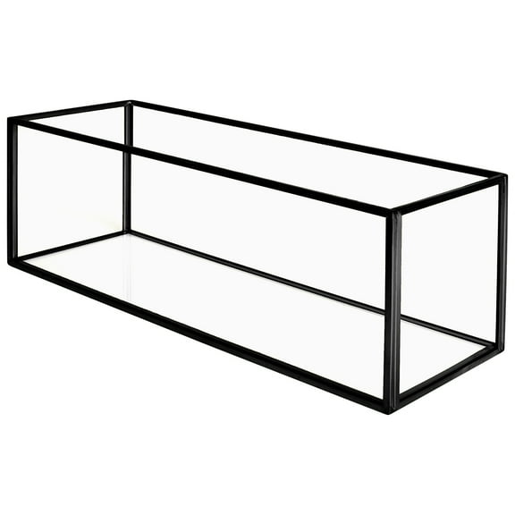 Koyal Wholesale Long Glass Candle Holder Centerpiece Box, Black 12 x 4 x 4 Inches, Centerpiece Tray Décor