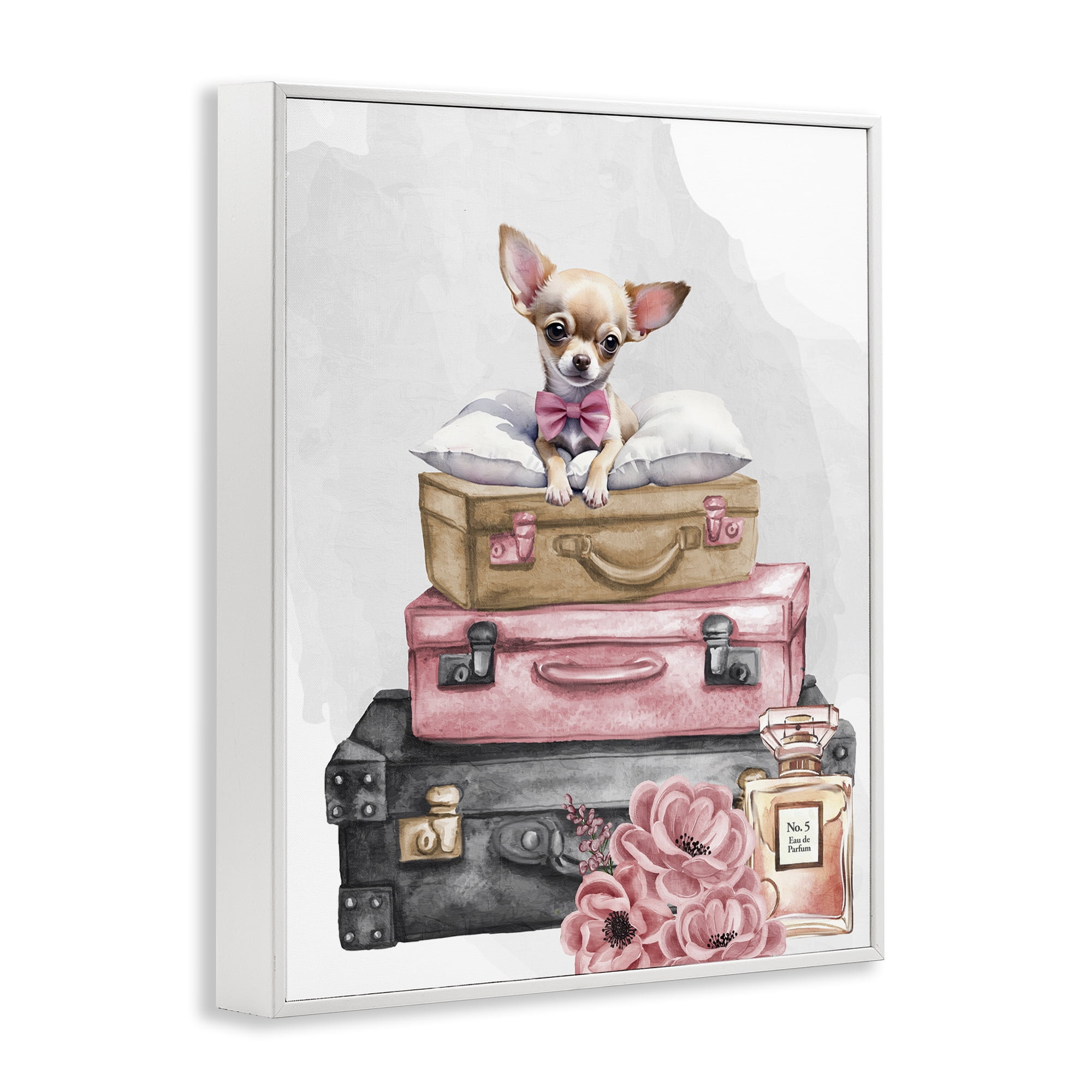 Stupell Industries Trendy Pup Travel White Framed Giclee Art, design by Kim Allen