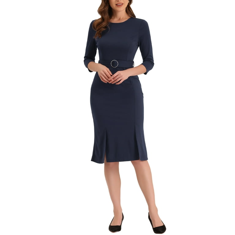 Belt Round Neck Skinny 3/4 Sleeve Bodycon Dresses Belt Round Neck Skinny 3/4 Sleeve Bodycon Dresses