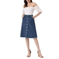 thumbnail image 2 of INSPIRE CHIC Women's Denim Skirt Raw Hem Button Down A-Line Midi Jeans Skirts L Deep Blue, 2 of 6