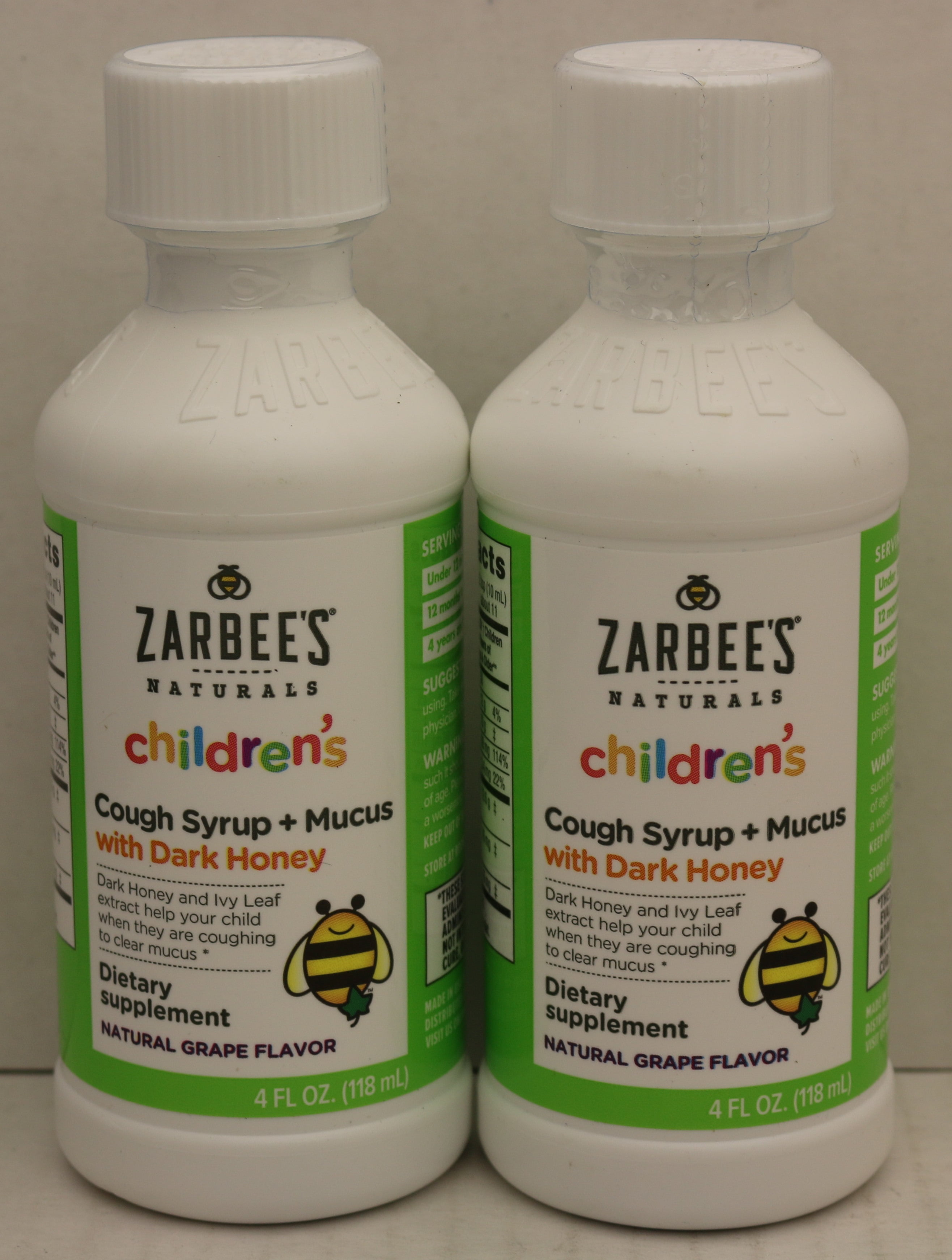 (2x)Zarbee's Children's Cough+Mucus Syrup w/ Dark Honey, Grape, 4.0 Oz