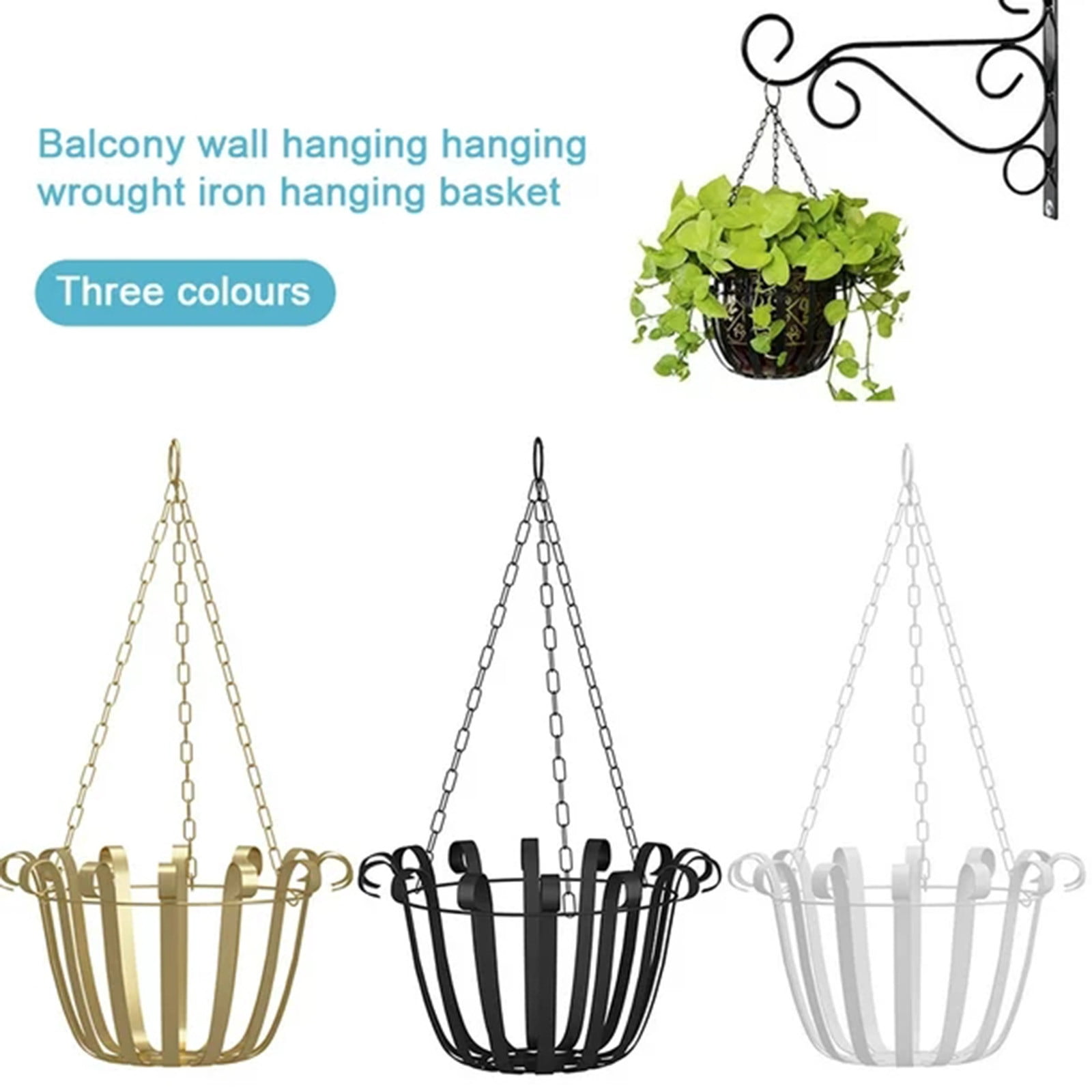 THHEIC Metal Hanging Planter Basket, Wire Holder with Adjustable Chains, for Indoor Outdoor Flower Pots, Home Fence Decor, Easy to Lower and Raise