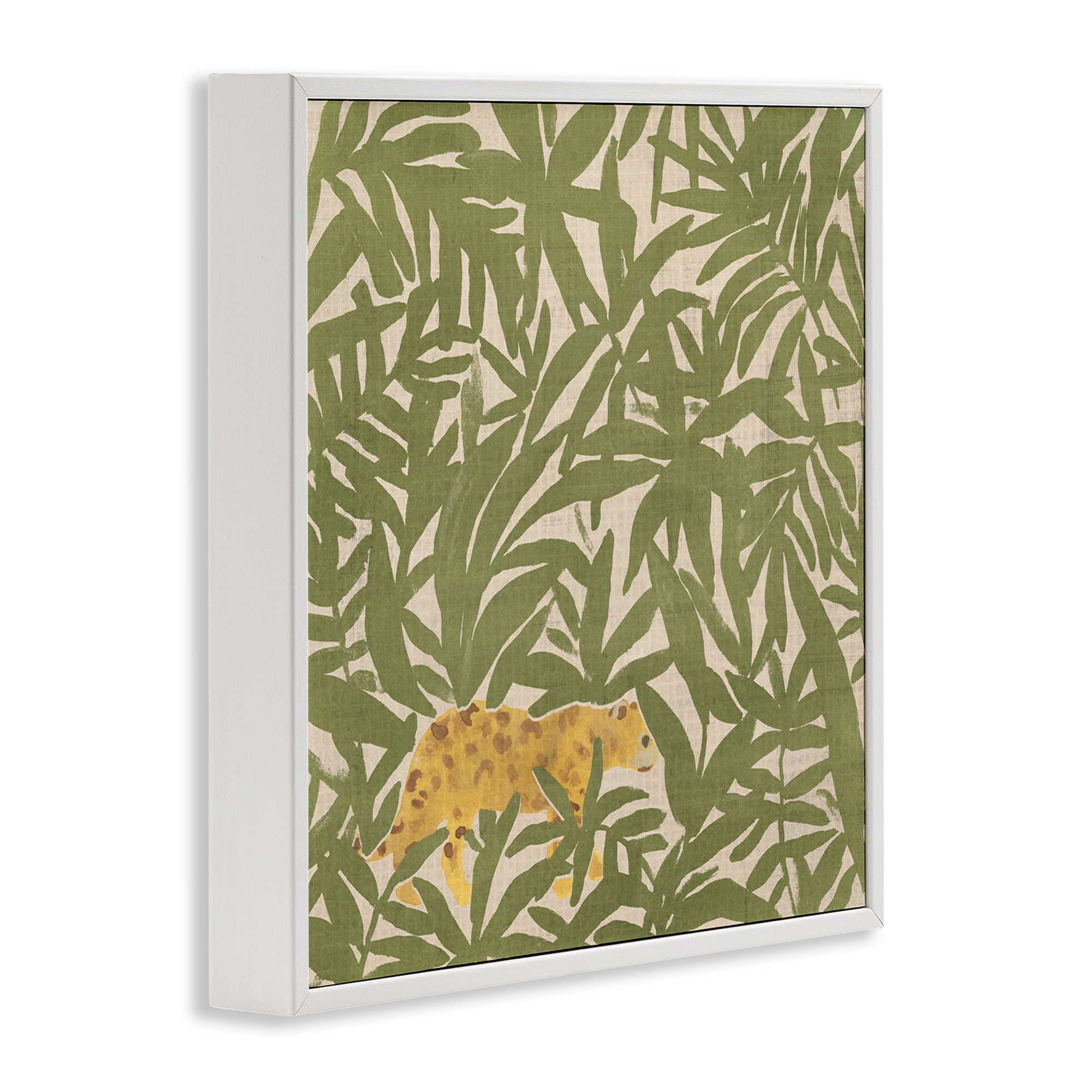 Stupell Industries Prowling Cheetah in Plants Botanical & Floral Painting White Framed Art Print Wall Art, 24 x 24