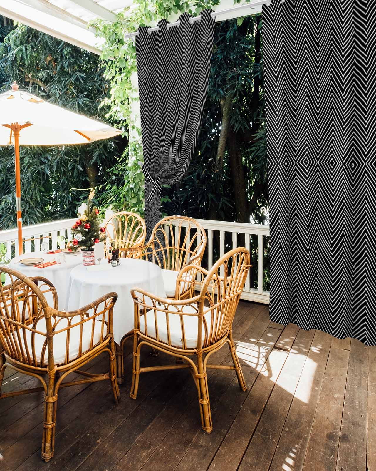 Black White Stripe Outdoor Curtains for Patio, Modern Abstract Art Moire Striped Privacy Drapes Grommet Waterproof Outside Curtains for Porch/Cabana/Balcony 54"x 108", 1 Panel