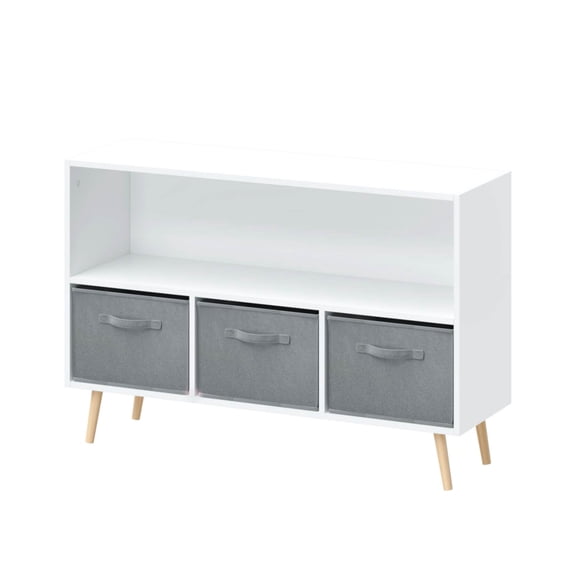 MOONRIVER Kids Bookcase with Collapsible Fabric Drawers, White/Gray