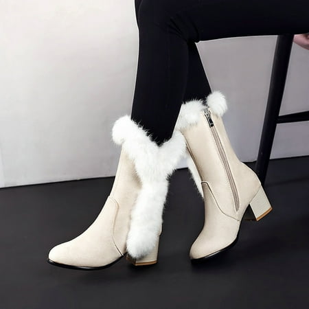 

Cathalem Size 6 Womens Snow Boots Women s Winter Plush Warm High Heeled Shoes Thick Heel Suede Medium Sleeve Size 12 Womens Boots Beige 7
