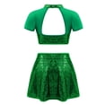 thumbnail image 2 of YONGHS Kids Girls Christmas Ballet Dance Outfits Sequins Dance Crop Tops with Skirt Performance Wear Turquoise 4, 2 of 7