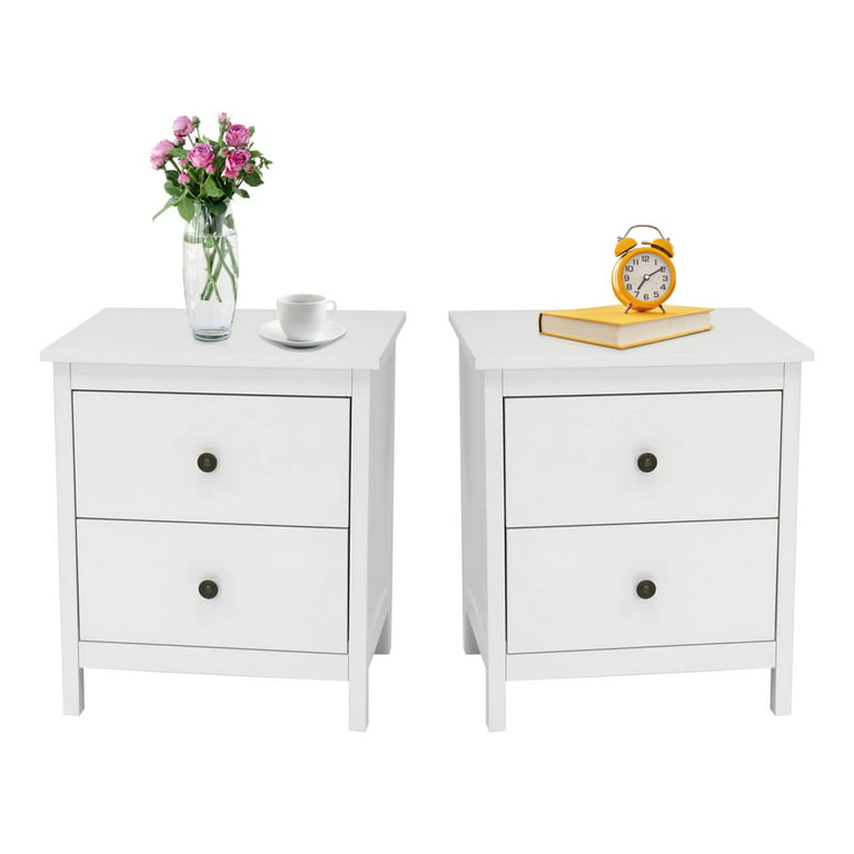 Kinbor Set of 2 Nightstands Bedside Tables with Drawers Modern Nightstand Accent Furniture for Bedroom Living Room White, Size: Medium