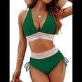 thumbnail image 1 of Bikini de 2 Piezas para Mujer, Traje de Baño de Cintura Alta con Cuello Halter, Color Verde Oscuro, Talla S, 1 of 7