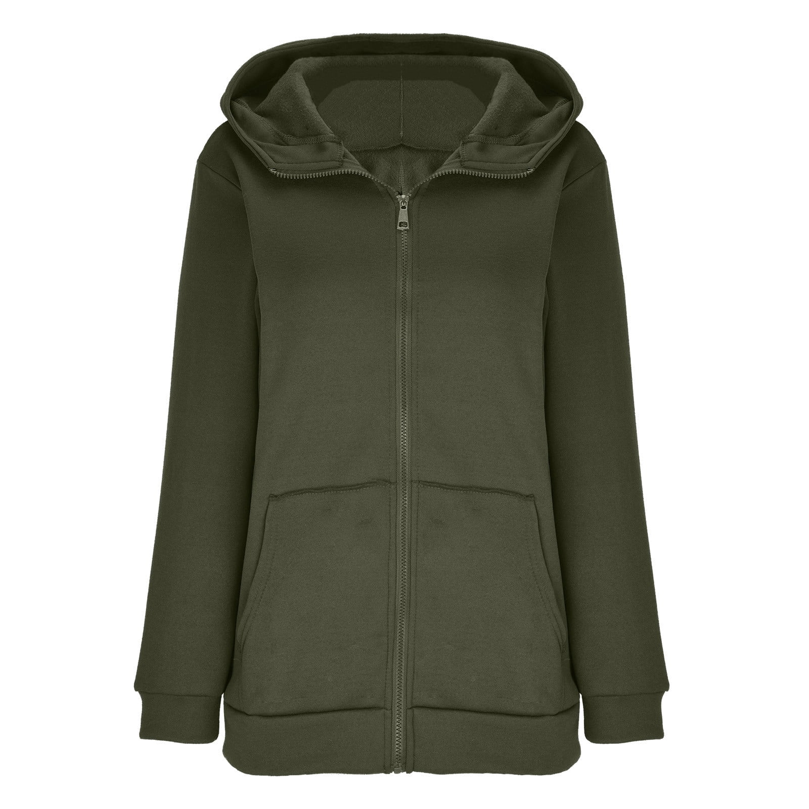WMTBSRSW Women's Plus Size S-5XL Hoodies Zip Up Solid Hooded Sweatshirts Casual Long Sleeve Sweatshirts with Pockets Fleece Lined Hood Jackets Army Green X-Large