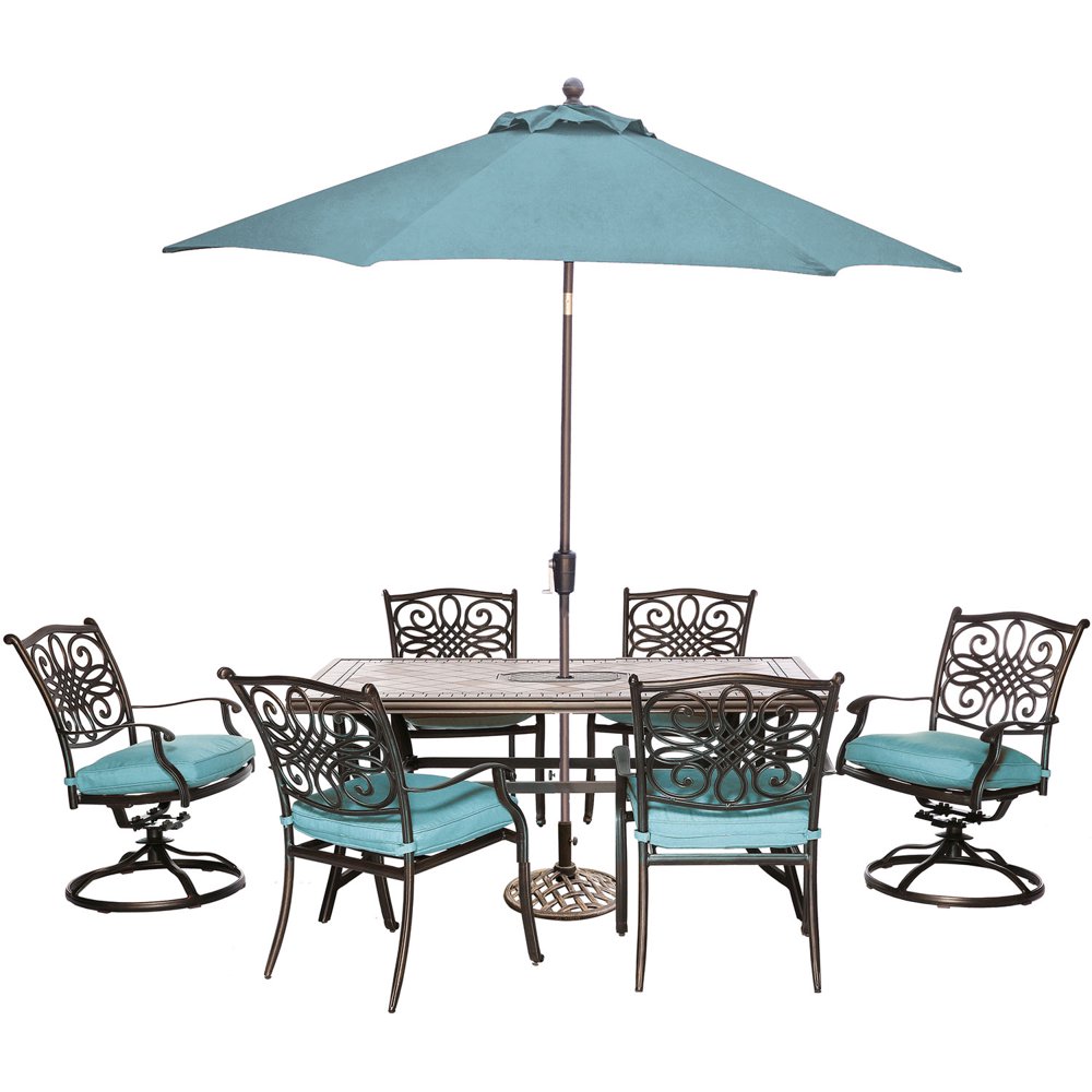 Hanover Monaco 7Piece Patio Dining Set in Blue with 4 Chairs, 2 Swivel